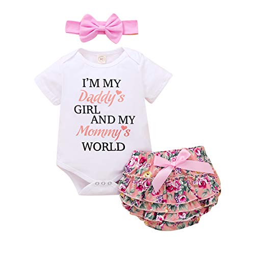 CICIXIXI 3Pcs Infant Toddler Baby Girl Clothes Set Ruffle Long Sleeve Romper Bodysuit Floral Pants Headband Outfits, Ci-white, 6-12 Months
