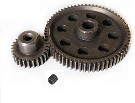 JFtech Differential Steel Metal Super Gear 11184 Main Gear 64T & 11176 Motor Gear 26T Combo for RC HSP 1/10 Car Truck