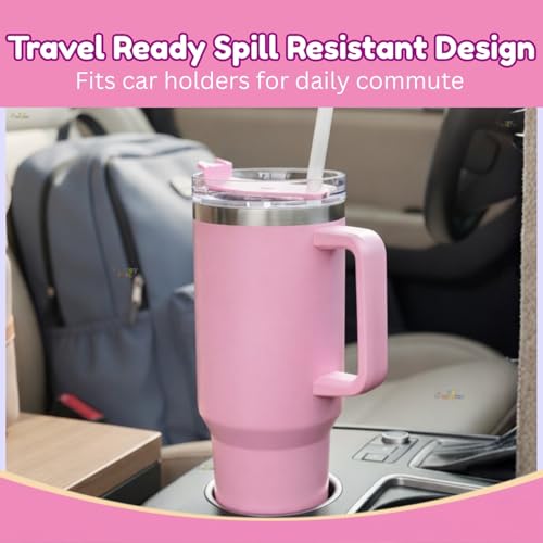 Image of Toy Imagine Stainless Steel Insulated Tumbler with Handle, Lid & Straw | Hot & Cold Large Travel Mug Water Cup for Gym, Office & Outdoor Use | Leakproof | 1200 ml(Pink)