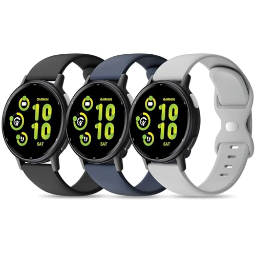 EverAct 3 Pack Silicone Bands Compatible with Garmin Vivoactive 5 Watch Band/Vivoactive 6/3/3 Music, 20mm Soft Sport Strap Replacement for Venu Sq 2/Venu/Venu Sq & Forerunner 55/165/245/645, Small