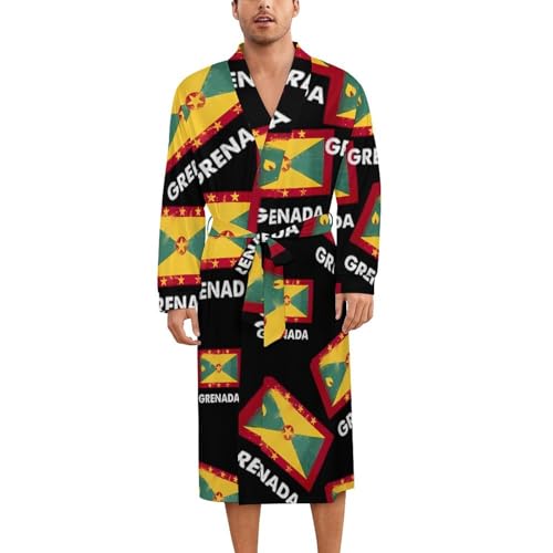 Grenada Flag Soft Robe Long Sleeve Bathrobes V Neck Sleepwear Spa Robes with Belt Men Woman