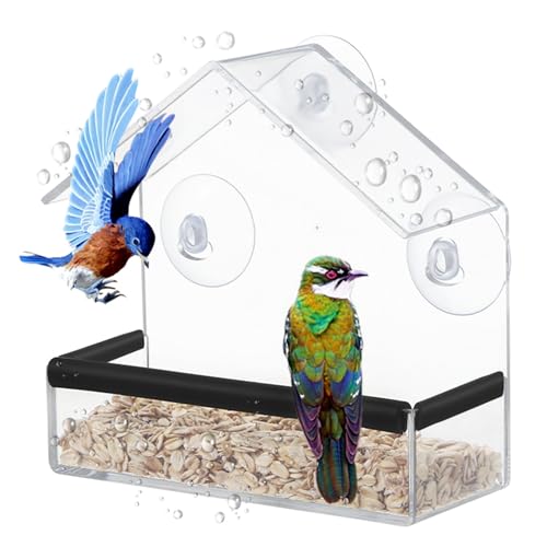 Vogelhaus Fensterscheibe Bird Feeders Acryl Vogelhäuschen für Fenster Futterhaus für Vögel Transparent Vogelfutterhaus zum Aufhängen Futterspender mit Saugnäpfen für Wildvögel Finken Bluebirds