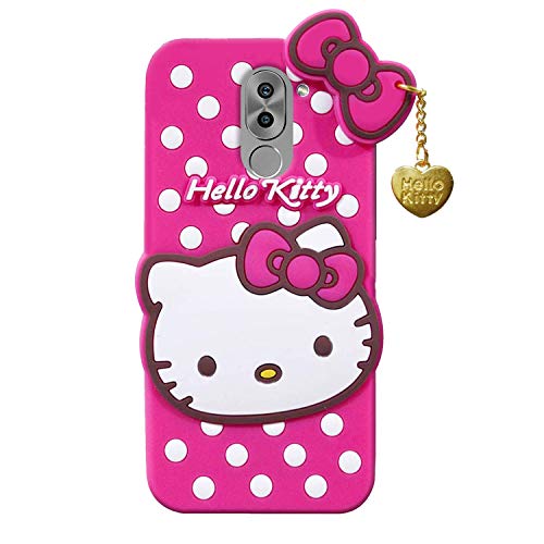 Image of Unirock Hello Kitty Back Case Cover for Honor 6X| 3D Cute Hello Kitty Case |Soft Silicone Rubber Back Cover with Pendant Kitty Cover for Honor 6X (Pink)