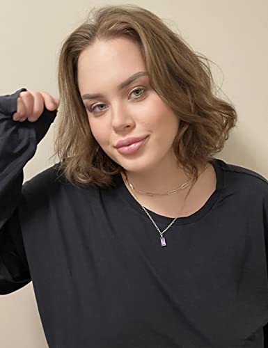 Wesparking Gold Paperclip Chain Layered Necklaces For Women 14K Gold Plated Purple Amethyst Layering Necklaces Paperclip Silver Choker Necklaces Dainty Rectangle Pendant Necklace Set 2Pcs #TOP4