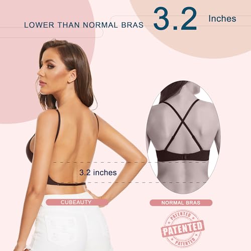 Image of Low Back Bras-Seamless Deep-V Plunge Invisible Backless Bra-Underwire Lightly Lined Halter Multiway Low Cut Bra