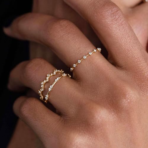 KAERUN Stackable Gold Rings for Women Non Tarnish Dainty 14K Gold Plated Thin Cubic Zirconia Thumb Ring Set Stack Trendy Statement Promise Wedding Bands Engagement Rings for Women Size 6 7 8 9 102