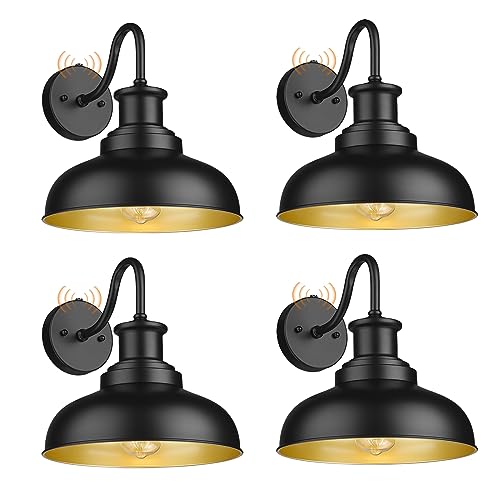 Image of Dusk to Dawn Outdoor Barn Lights Outdoor Wall Sconces Farmhouse Exterior Wall Mount Light Vintage Outside Lighting Fixture Industrial Black Lanterns for Porch Garage Shed Patio, 4 Pack