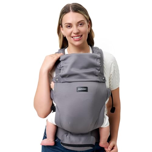 Image of Momcozy Newborn Baby Carrier - Ergonomic, Cozy and Lightweight Carrier for 7-24lbs, Adjustable Neck Support with Sunshield, Breathable Airmesh Perfect for Summer Outing, Purplish Grey