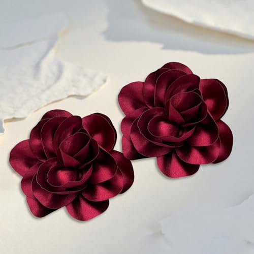 Image of 2Pack 6inch Extra Large Satin Brooches Lapel Pins Dainty Elegant Fabric Camellia Rose Flower Brooch Pin for Women Wedding Part Dance Clothes Accessories Jewelry