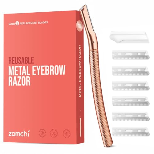 ZOMCHI Cuchilla Facial Mujer - Ojillas para Cejas y Dermaplaning Facial Tool - con 6 Cuchillas - Oro Rosa