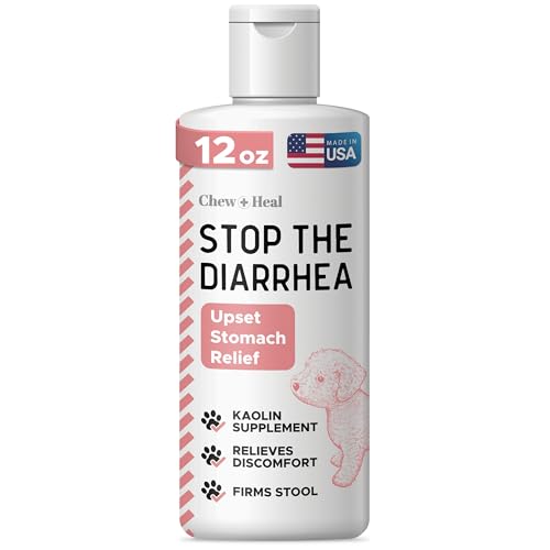 Chew + Heal Labs Anti Diarrhea for Dogs - 12 oz. of Stop The Diarrhea Liquid Supplement with Kaolin for Upset Stomach Relief - Made in The USA