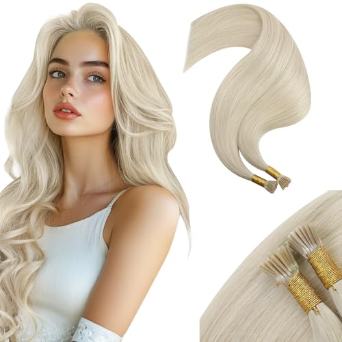 Moresoo I Tip Hair Extensions Human Hair Platinum Blonde Invisible