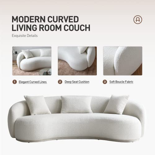 Acanva Mid Century Modern Curved Living Room Sofa, 4-Seat Boucle Fabric Couch For Bedroom, Office, Apartment, White #TOP5