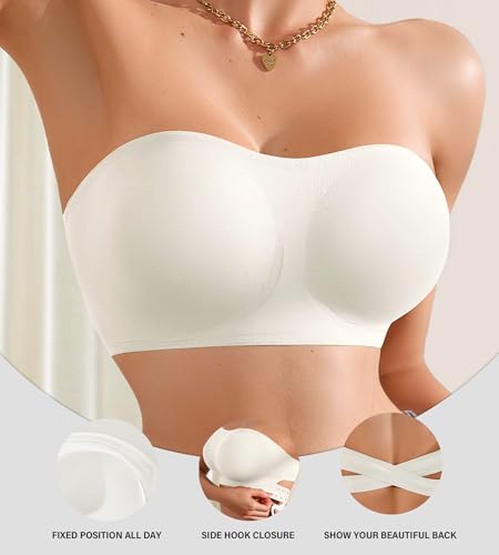 Image of DEANGELMON Strapless Bra for Women Crossover Side Closure Non-Slip Silicone Padded Bandeau Bras Wireless Tube Top Bra