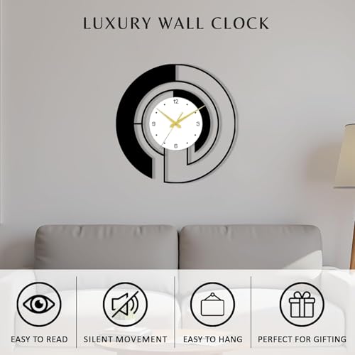 Image of Wall Clock Stylish Metal Analog Wall Clock for Living Room, Bedroom, Office, Kitchen, Home and Hall | Antique Fancy Big Size Modern Wall Watch (Black ST-63, 50 CM)