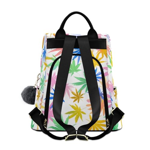 Mochila antirrobo de mujer con estampado de hojas pastel y pompón suave 2