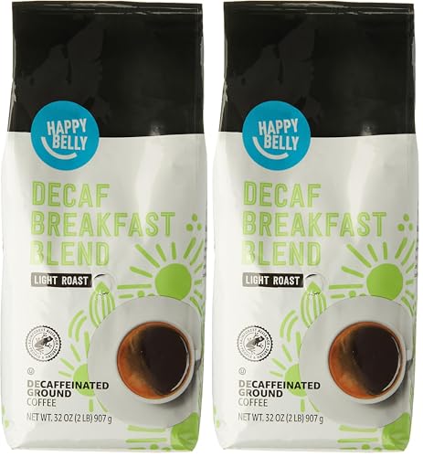 Amazon Brand - Happy Belly Decaf Breakfast Blend Ground Coffee, Light Roast, 2 pound (Pack of 2)