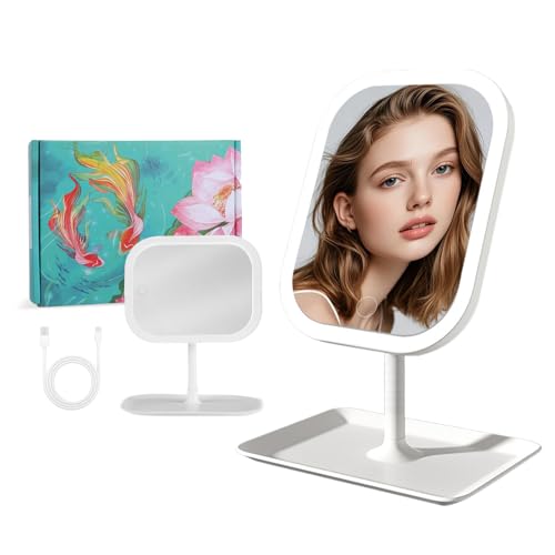 Rechargeable 2400mAh Makeup Mirror,360-degree rotatable Tabletop Vanity Mirrors with Lights，High-Definition