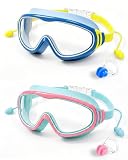 Hingue 2 Stück Schwimmbrille Kinder, Taucherbrille Kinder 3-15 Jahre, Uv-Schutz Weitsicht Anti-Nebel Kein Auslaufen Verstellbare Silikon-Schwimmbrille für Kinder, Mädchen, Jungen