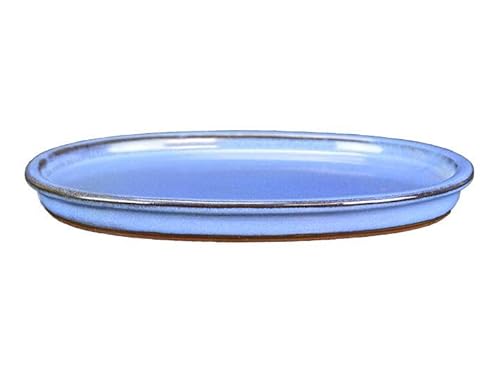 Sottovaso Per Bonsai Ovale In Gres Smaltato Blu 17X12X1 Cm - Bm4S