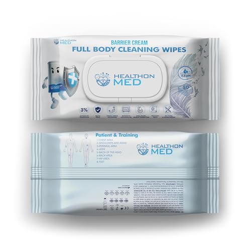 HEALTHON MED Koruyucu Krem İçerikli Islak Vücut Temizleme Mendili (50 Adet) Kamp, Seyahat ve Hasta Bakımı İçin Uygun