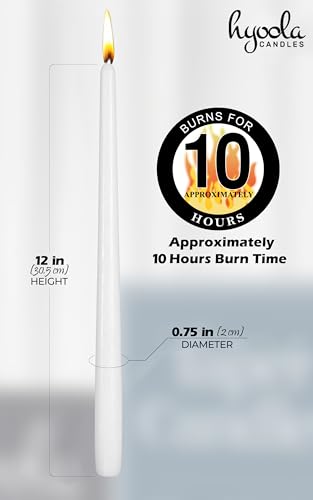 12 Pack Tall Taper Candles - 12 Inch White Dripless, Unscented Dinner Candle - Paraffin Wax with Cotton Wicks - 10 Hour Burn Time