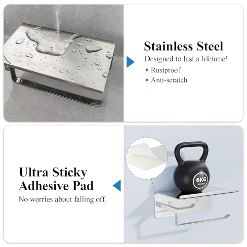 susswiff Soporte para papel higiénico con estante cromado – Soporte para rollos de papel higiénico, autoadhesivo, sin taladrar, soporte de papel higiénico para baño, acero inoxidable, plateado - imagen 5