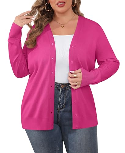 Image of TIANZHU Plus Size Cardigan for Women Button Open Front Long Sleeve V Neck Comfy Lightweight Sweaters XL-4XL