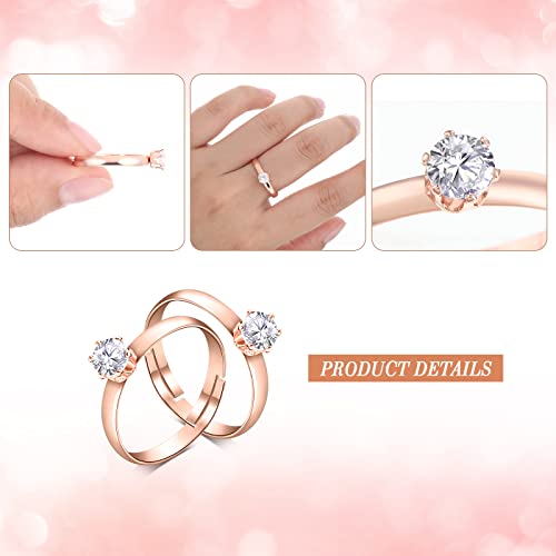 Junkin 48 Pcs Fake Diamond Rings Engagement Rings for Women Bridal Wedding Table Decorations Adjustable for Bridal Shower Favors Wedding Party Supply(Rose Gold)4