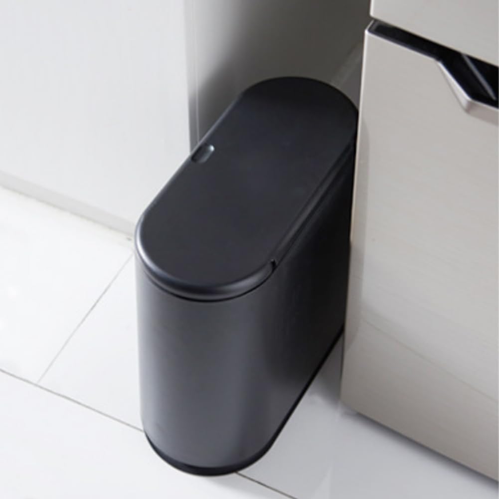 Shally Dogan Pattumiera da Bagno 9 Litri Contenitore Spazzatura in Poliuretano Push a Pressione 32.5x15x32 cm Nero