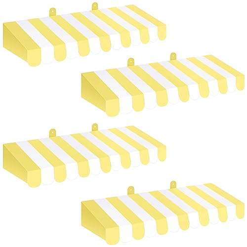 Image of Boao 4 Pcs 3D Cardboard Awning Decor,Yellow and White,Striped Style