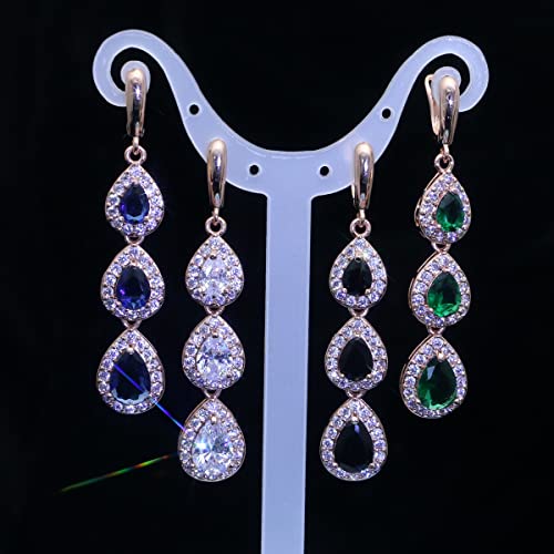 Lmxxvj Rose Gold Plated Women's Jewelry Sets - Teardrop Created Green Emerald Necklace Long Earrings Bracelet Set Party Wedding Birthday/Anniversary Mother’s Day Birthstone Stone Jewelry Gifts For Mom/Wife/Sister/Best Friend #TOP4