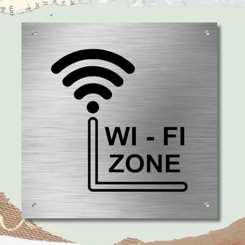 Image of WiFi Zone Sign Board Plate for Office, Mall, Restaurant, Hotel, Cafe, School, Anywhere (6x6 Inch Stainless Steel)