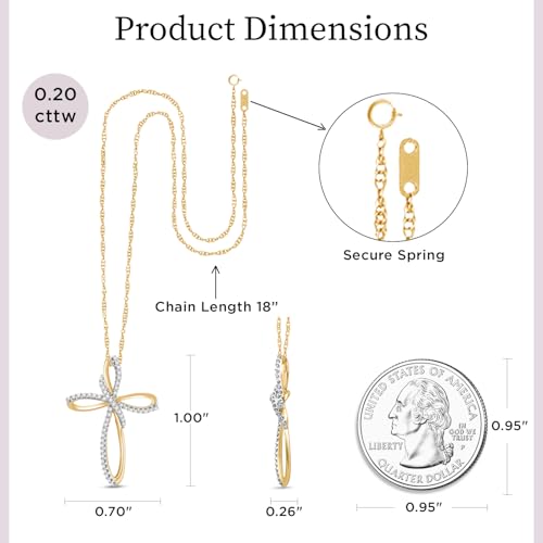 Jewelili 10K Gold Cross Pendant Necklace for Women | Rose/White/Yellow Gold | Natural White Round Diamonds | Dainty & Timeless Fine Jewelry | 18" Rope Chain | Birthday Gift for Her4