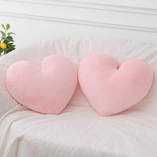 2 Pcs Pink Heart Pillow Decorative Throw Pillows 16-inch Cute Sof...