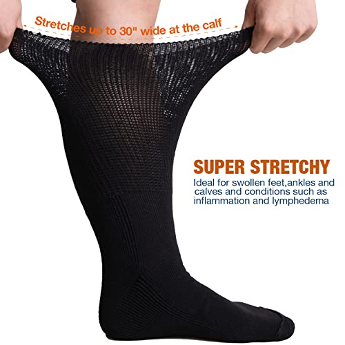 Bulinlulu Extra Width Socks for Swollen Feet-4 Pairs Bariatric Hospital Socks,Lymphedema Diabetic Socks for Women Men 13-153