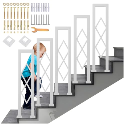 SCGSJZH Ringhiera per Scale Interne, Corrimano Forma di U con Diamante Motivo Decorativa, Passamano in Ferro con Kit di Viti, Ringhiere per Soffitta, Corridoio, Esterni Gradini (Bianco-90cm)
