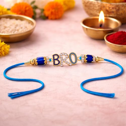 Image of JAIPUR ACE BRO Designer Rakhi Gift Set for Brother | Blue Thread Rakhi with Greeting Card & Roli Chawal Pouch | Premium Raksha Bandhan Gift | Traditional Brother Rakhi | Bro Rakhi
