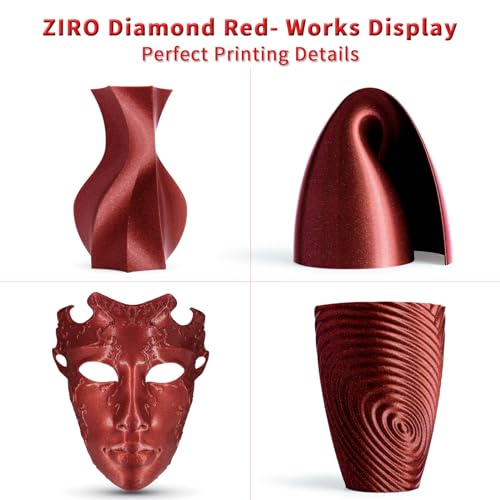 Image of ZIRO 3D Printer Filament, 1.75mm Shiny Sparkle PLA with Glitter, Diamond Series Filament, Twinkling PLA 1kg /2.2lbs Spool, Colorful Material, Dimaond Red