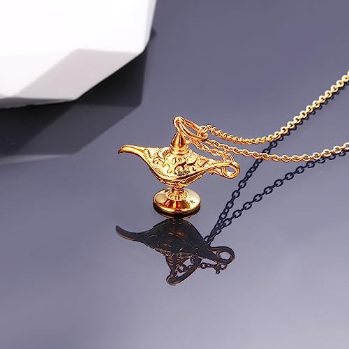 S925 Sterling Silver Aladding Magic Genie Lamp Legend Wishing Carved Lamp Pendant Necklace Jewelry Good Luck Gift for Women3