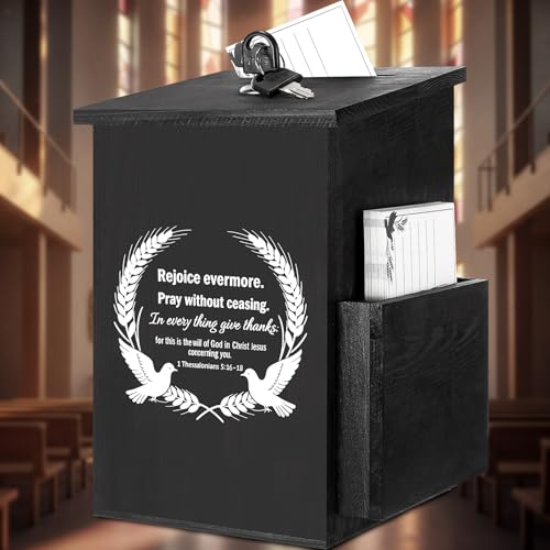 Roowest Prayer Request Box with Cards - Lockable Wooden Church Offering Box Faith Giving & Let Go Prayer Case for Church Home Group Worship - 100 Cards Included
