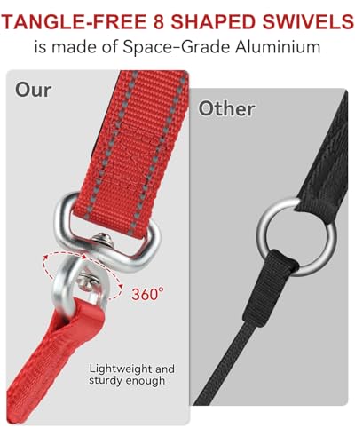 Joytale Doppelter Griff Retrieverleine mit Zugstopp, 1,8m Verhedderungsfreies Trainingsleine für Hunde, Reflektierend Führleine aus weichem Nylon für Kleine und Mittlere Hunde, Rot