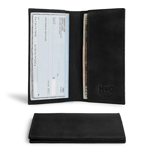 Image of Hide & Drink, Checkbook Cover, Minimalist Organizer for Personal or Business Finances, Bill Holder, Full Grain Leather, Handmade, Charcoal Black