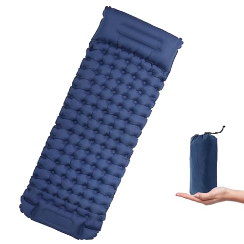 Afurkuot Self-Inflating Sleeping Pad Air Mattress Camping Mat for Tent, Outdoor Camping Sleeping Pad with Foot-Pump & Pillow, Inflatable Sleeping Mat for Picnic Hiking Tent (Navy Blue)