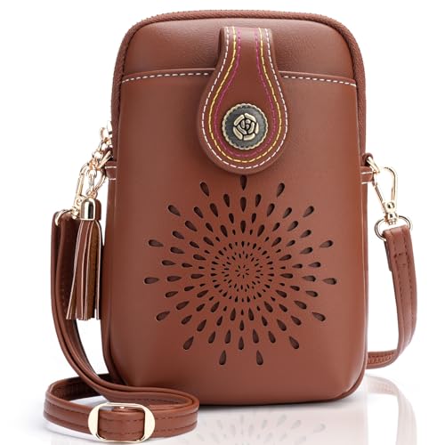 Image of APHISON Small Crossbody Bags for Women, Lightweight Vegan Leather Cell Phone Purse, Cute Purses with Tassels