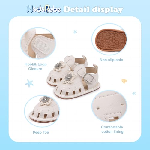 Image of HsdsBebe Baby Girls Sandals Bohemia Flower Bow Soft Sole Toddler First Walkers Beach Summer Shoes
