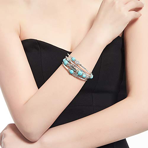 BULINLIN Layered Wrap Bangle Turquoise Bracelet - Bead Bracelet with Natural Agate Stone, Gifts For Women