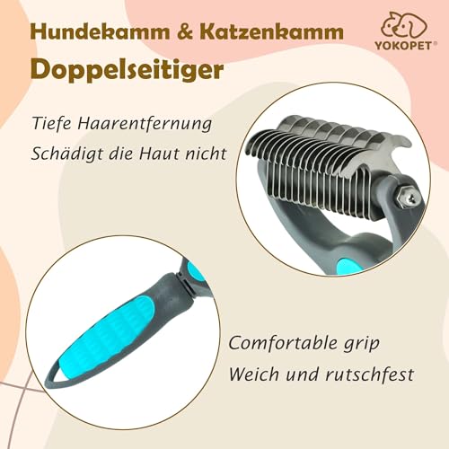 YOKOPET Unterwolle Bürste Hund, Katzen- & Hundebürste, Unterfellbürste Hunde für Langhaar- & Kurzhaar Katzen Hunde, Doppelseitige 9+17 Rundzähne, Deckhaarschutz, Anti-Knoten