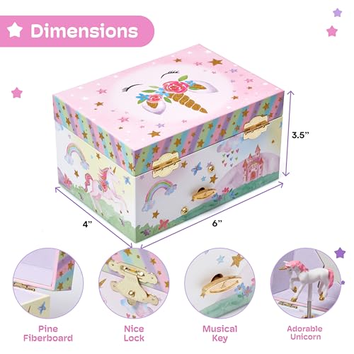 Image of Jewelkeeper Girls Musical Jewelry Box - Durable Pine Fiberboard with Violet Lining - Kids Jewelry Box - The Beautiful Dreamer Tune - Gifts for Girls - Unicorn Jewellery Box - 6x4x3.5in