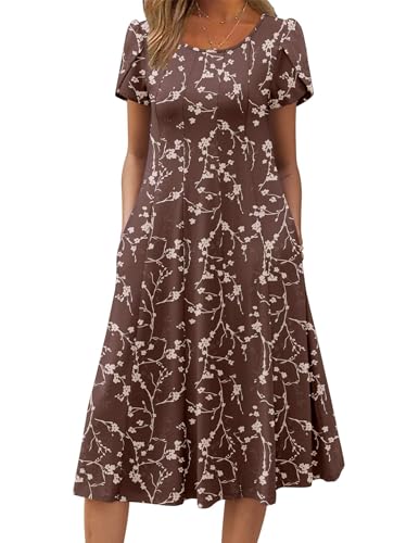 Zeagoo Flowy Summer Dresses for Women Short Sleeve A Line Dress Casual Printed Boho Dress Pleated...